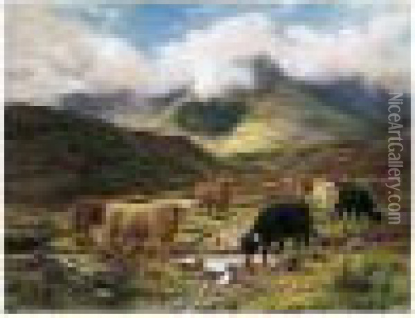 Cattle In The Highlands Oil Painting - Louis Bosworth Hurt
