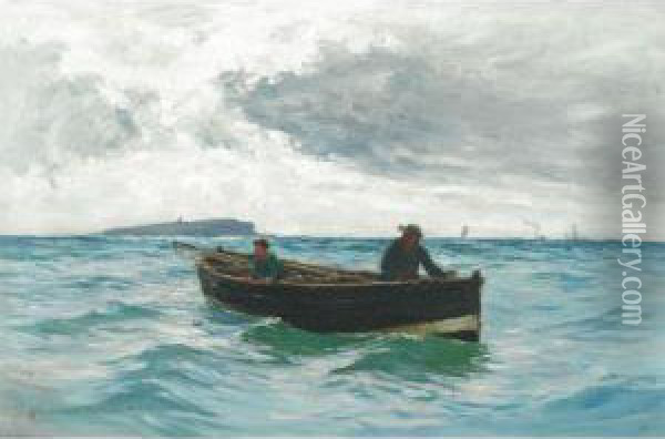Fishermen In A Dory Oil Painting - Andrew Black
