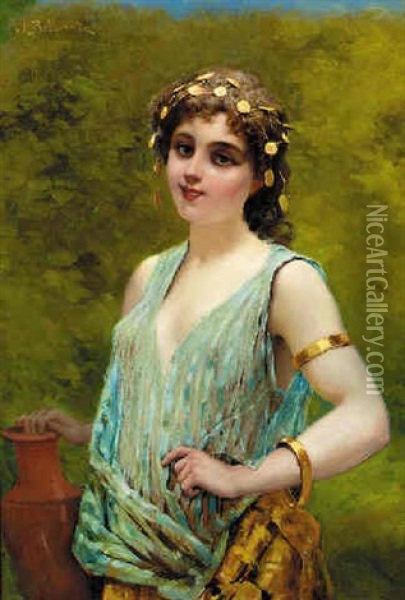 A Young Girl In Greek Dress Oil Painting - Jules Frederic Ballavoine