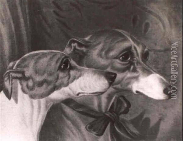 Heads Of Two Whippets Oil Painting - Edwin (of Bath) Loder