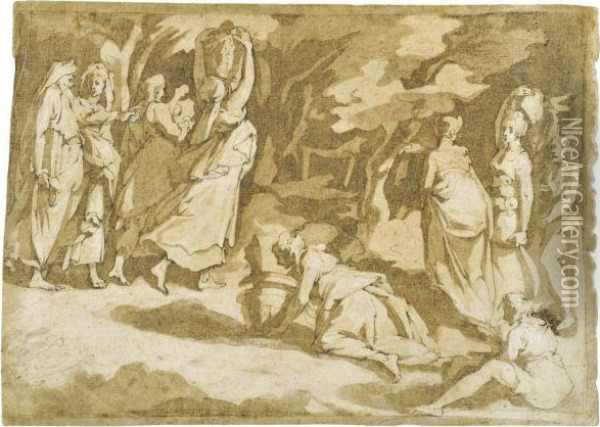 The Gathering Of The Manna, After Polidoro Oil Painting - Andrea Boscoli