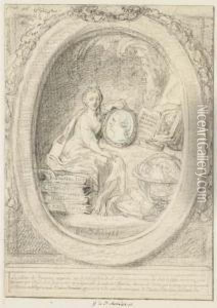 The Muse Of History Carrying A 
Portrait Of Monsieur Philippe: Forspectacle De L'histoire Romaine Oil Painting - Gabriel De Saint Aubin