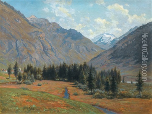 Savoyische Landschaft Mit Blick Auf Den Mont-blanc Oil Painting - Francois Furet