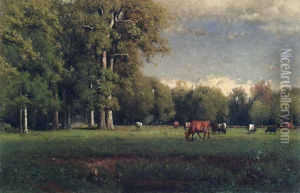 Landscape with Cattle Oil Painting - George Inness