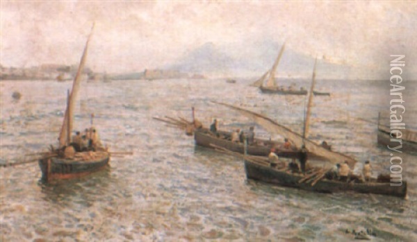 Boats Off The Neapolitan Coast Oil Painting - Attilio Pratella
