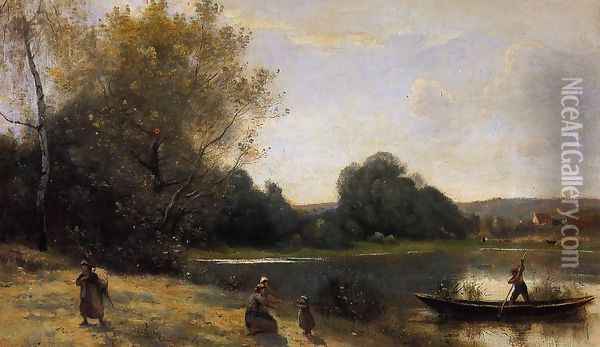 Ville d'Avray - The Boat Leaving the Shore Oil Painting - Jean-Baptiste-Camille Corot