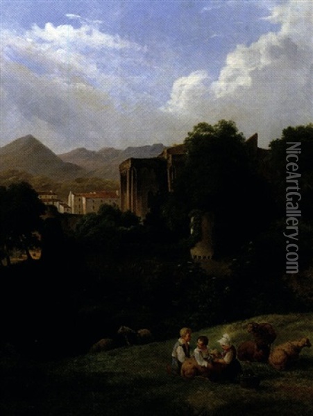 Jeunes Berbers Dans Un Paysage De Ruines Medievales Oil Painting - Charles Caius Renoux