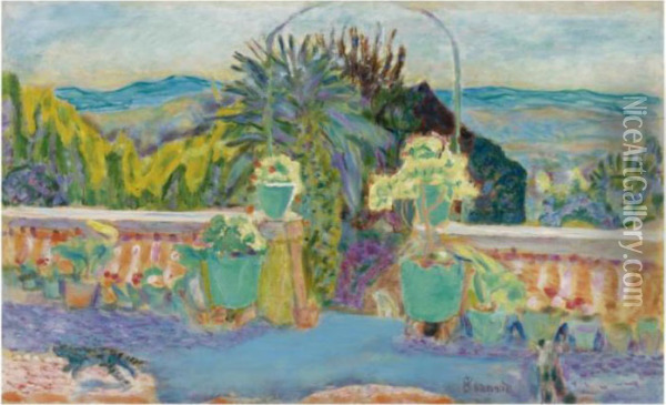 Les Pots Verts Sur La Terrasse Oil Painting - Pierre Bonnard