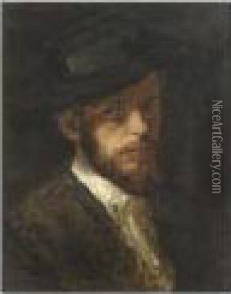 A Self Portrait Oil Painting - Wilhelm Leibl