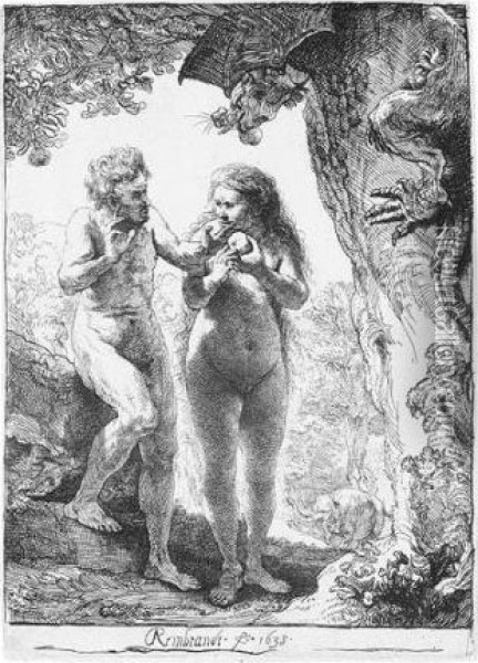 Adam And Eve (b., Holl.28; H.159; Bb.38-d) Oil Painting - Rembrandt Van Rijn
