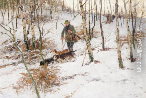 Jager Im Wald (huntsman In A Wood) Oil Painting - Hugo Muhlig