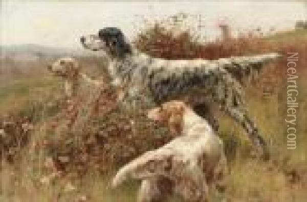 Three Setters On The Scent Oil Painting - Thomas Blinks