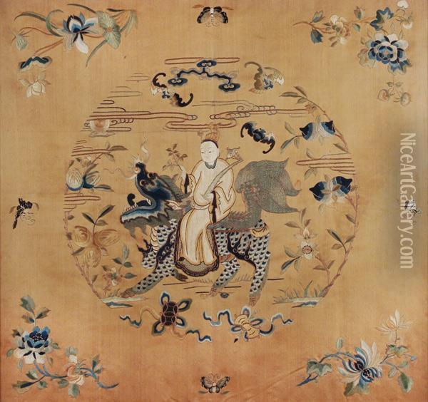 An Immortal Riding On The Back Of A Kilin Oil Painting - Qing Dynasty, Qianlong Period