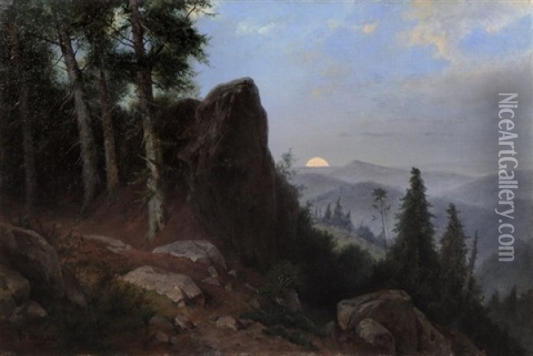Blick In Die Bohmische Schweiz Bei Aufgehendem Mond Oil Painting - Friedrich Preller the Younger