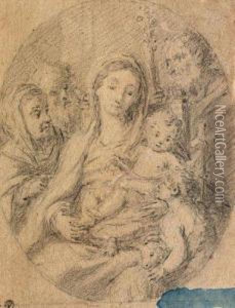 Sainte Famille Avec Sainte Elizabeth 
Et Saint Jean Baptiste Oil Painting - Pierre Parrocel