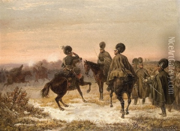 Cavalrymen Oil Painting - Wilhelm Emele