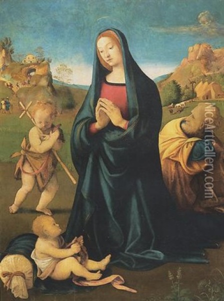 Adorazione Del Bambino Con San Giuseppe E San Giovannino Oil Painting -  Piero di Cosimo