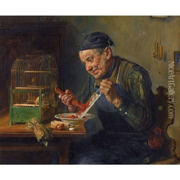 Handwerker Beim Raspeln Am Kanarienkafig Oil Painting - Ernst Nowak