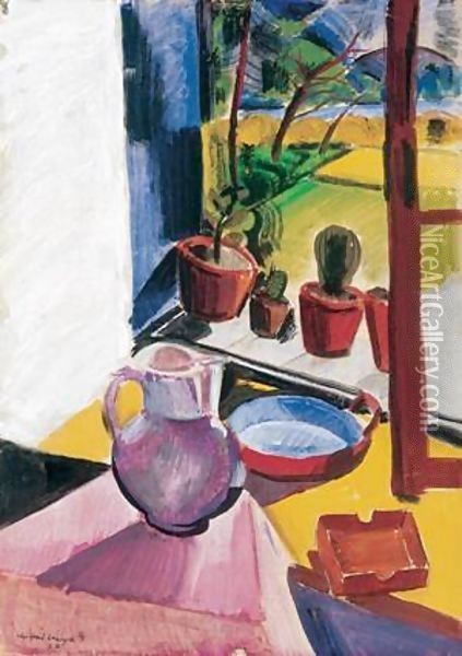 Flowerpots on the Windowsill 1931 Oil Painting - Karl Briullov