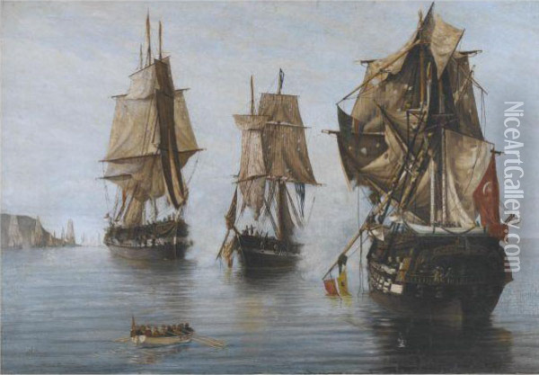 Turkish Defeat At Sea Oil Painting - J.A. Kaloghirous
