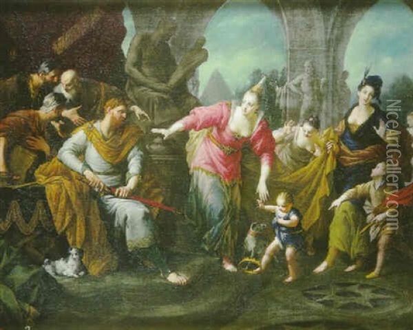 Moise Enfant Foulant Au Pied La Couronne De Pharaon Oil Painting - Silvestro Manaigo