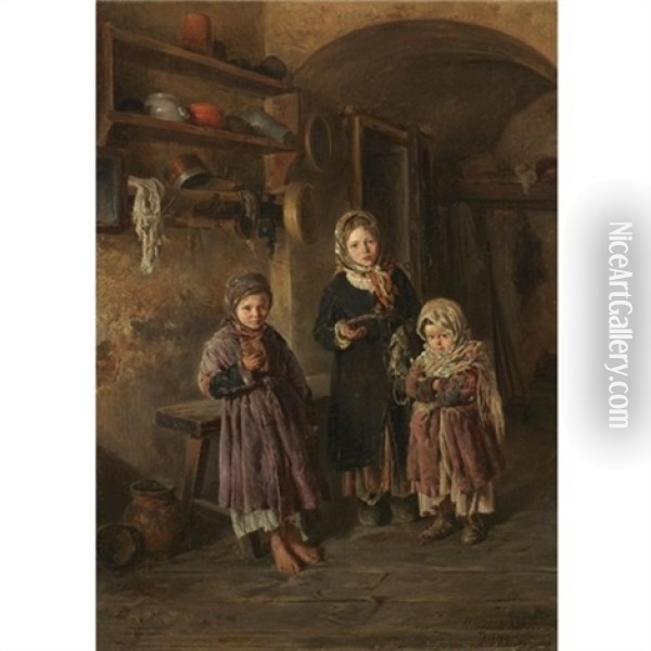 Three Waifs Oil Painting - Vladimir Egorovich Makovsky