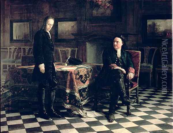 Peter the Great Interrogating the Tsarevich Alexei Petrovich at Peterhof, 1871 Oil Painting - Nikolai Nikolaevich Ge