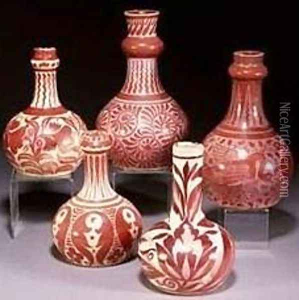 A Group of Ruby Lustre Vases Oil Painting - William Frend De Morgan