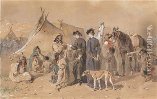 A Gipsy Camp With Countesses And A Fortune Teller Oil Painting - Carl Goebel