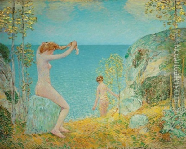 Nudes At The Cove Oil Painting - Childe Hassam
