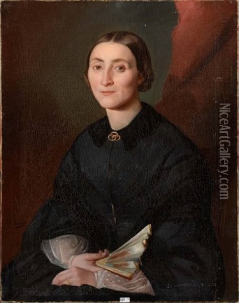 Portrait De Femme A L'eventail Oil Painting - Eduardo Cano De La Pena