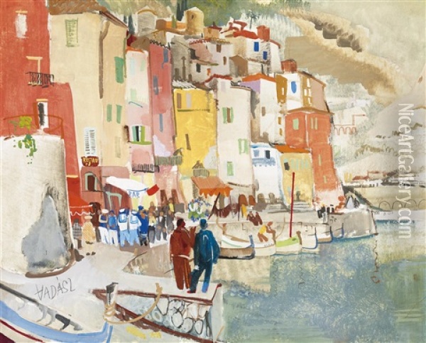 Town By The Sea Oil Painting - Endre Vadasz