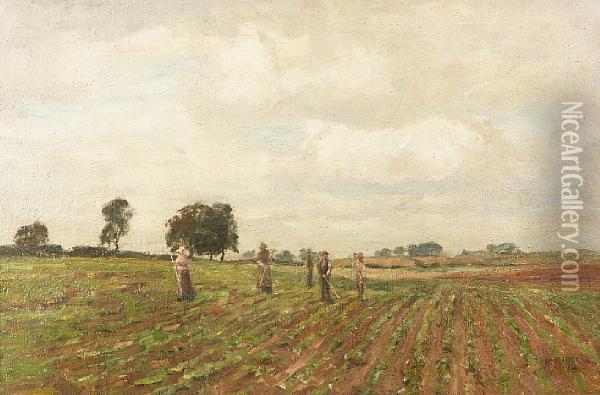 Hoeing The Field Oil Painting - James Riddel