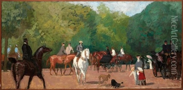 Cavaliers Au Bois Oil Painting - Jules Leon Flandrin