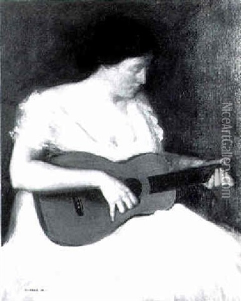 Woman With Guitar Oil Painting - George Charles Aid