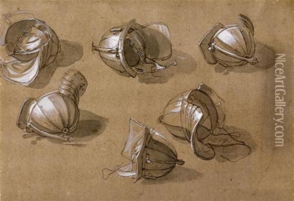 Study Sheet With Helmets Oil Painting - Georg Philipp I Rugendas