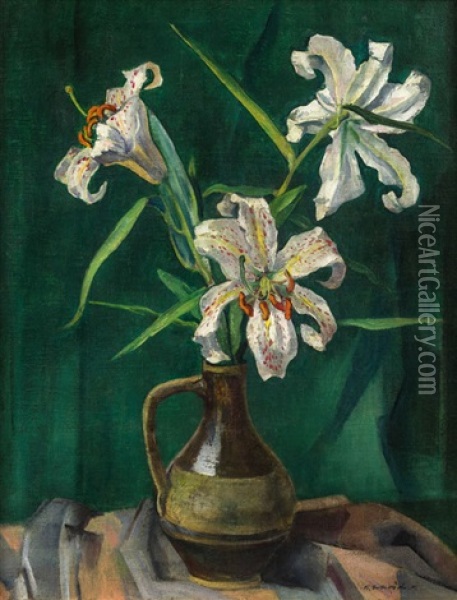 Lilien Oil Painting - Heinrich Schroeder
