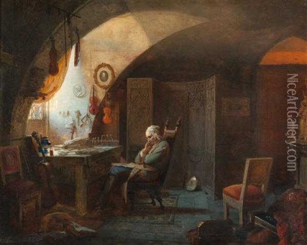 Antonio Stradivari In Seinem Atelier Oil Painting - Viktor Alekseevich Bobrov