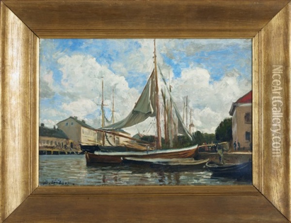 Seglen Torka, Motiv Fran Uddevalla Oil Painting - Berndt Adolf Lindholm