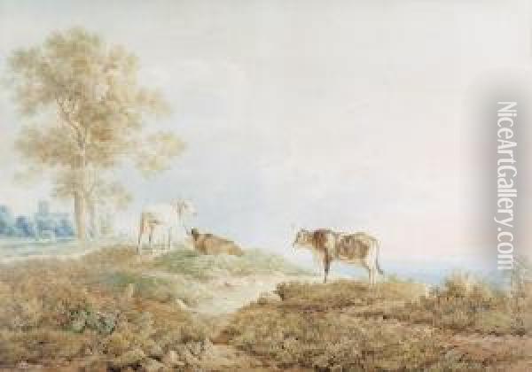 Italienische Kustenpartie Mit Rindern. Oil Painting - Franz Keiserman