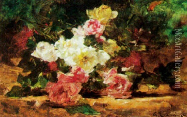 A Still Life With Roses Oil Painting - Georges Jeannin