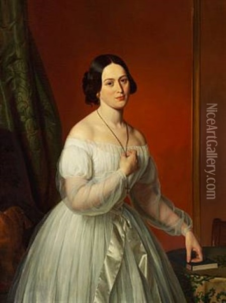 Portrait Of Clotildis Natalie Septima In A White Dress Oil Painting - Emilius Baerentzen
