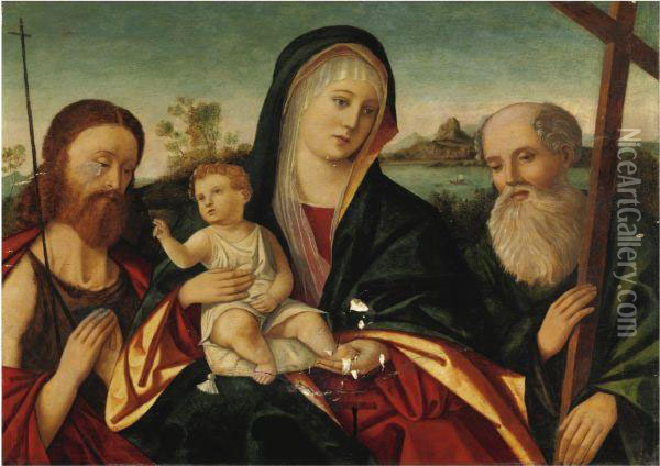 Madonna Col Bambino E Santi Oil Painting - Girolamo da Santacroce