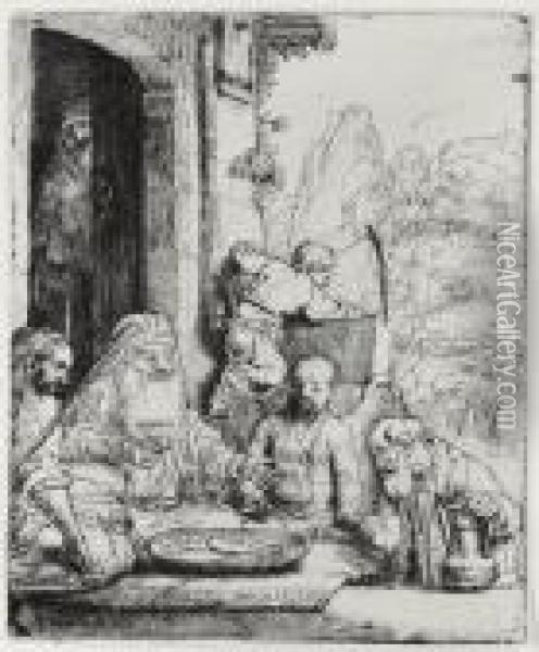 Abraham Entertaining The Angels (b., Holl. 29; H. 286; Bb. 56-b) Oil Painting - Rembrandt Van Rijn