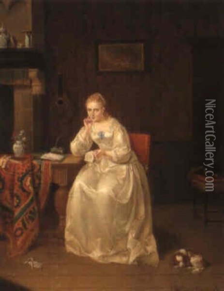 The Letter Oil Painting - Alexis van Hamme
