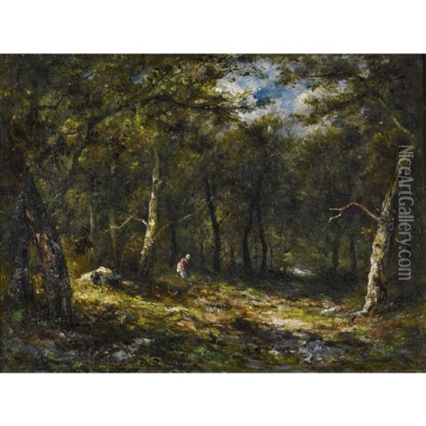 Reisigsammlerin Im Wald Oil Painting - Eugene Diaz De La Pena