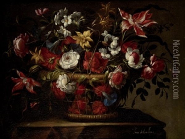 Cesto Con Flores Oil Painting - Juan De Arellano