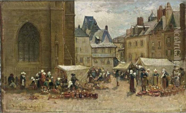 Market Day In A Town In Brittany Oil Painting - Louis Comfort Tiffany