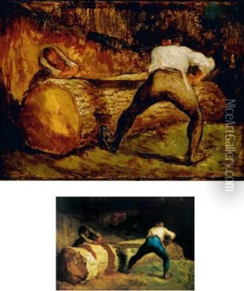 Les Bucherons Oil Painting - Honore Daumier