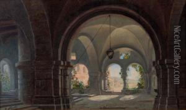 Blick Durch Ein Romanisches Klostergewolbe Oil Painting - Georg Pezolt